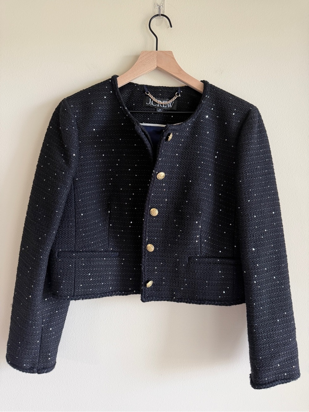 J.Crew Louisa Lady Jacket Sequin Tweed Black Cropped Blazer Size 10 - Picture 3 of 14